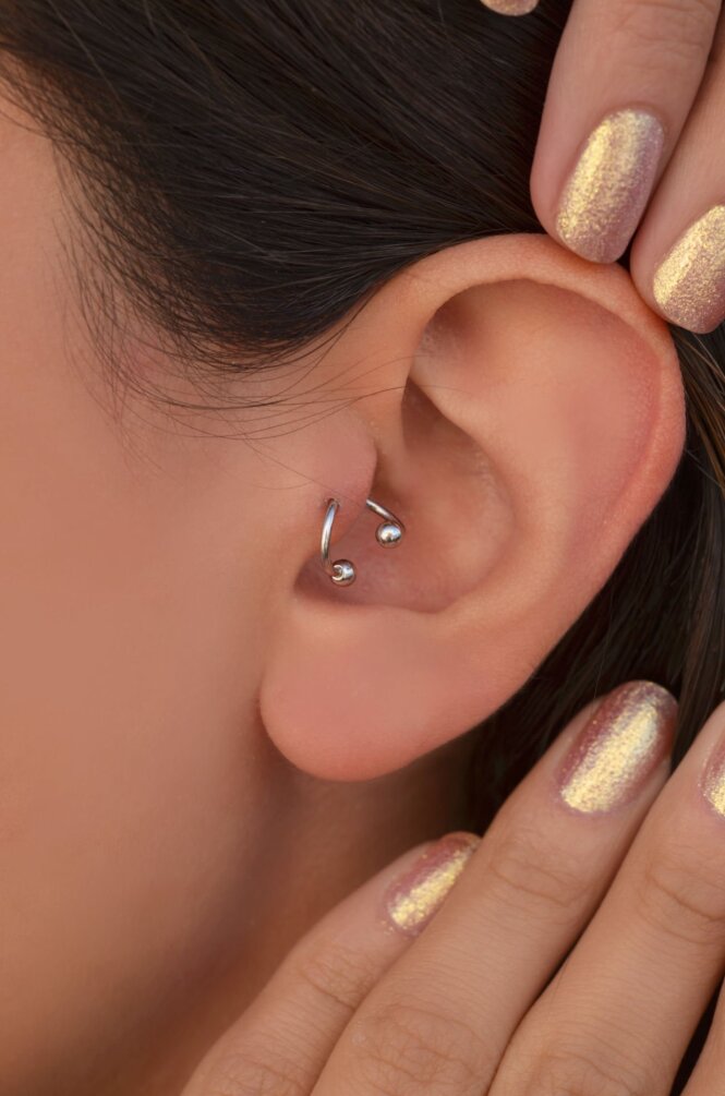 Kıvrımlı Çelik Spiral Piercing 6 mm Tragus Helix Kıkırdak Gümüş Renk - 3