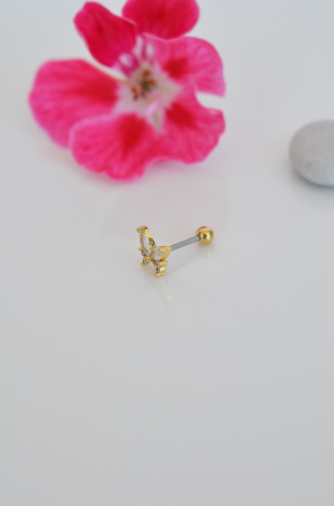 Zirkon Gold Kelebek Helix Piercing Kıkırdak Lob - 2